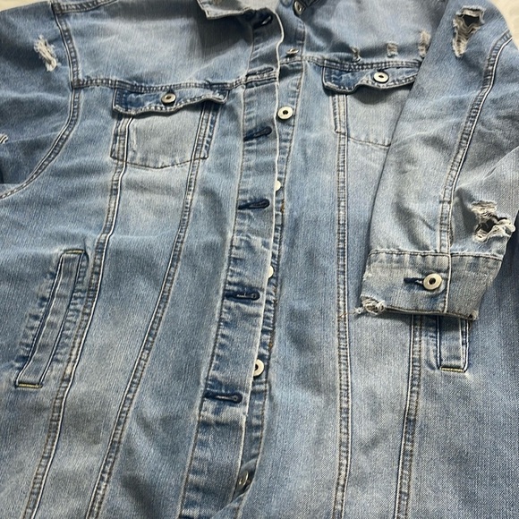 Highway Jeans blue denim Jean long jacket distressed oversized sized XL - Picture 9 of 16